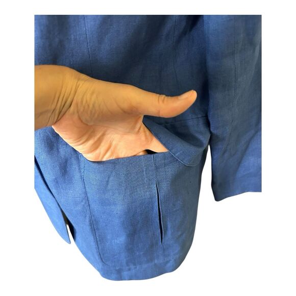 VTG Talbots Three Button Longline Blazer Structured Shoulder Irish Linen Blue 10 - Picture 3 of 5